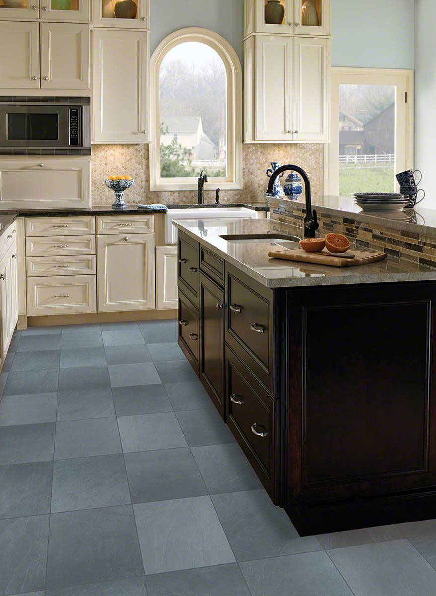 Montauk Blue Slate Tile floor in kitchen
