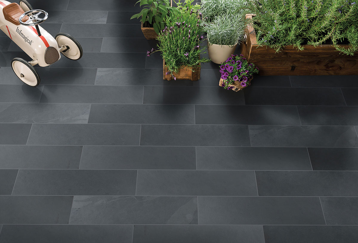 Montauk Blue Slate Tile floor in outdoor living space