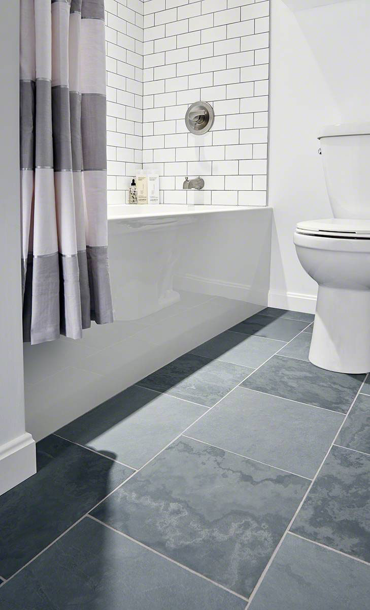 Montauk Blue Slate Tile floor in bathroom
