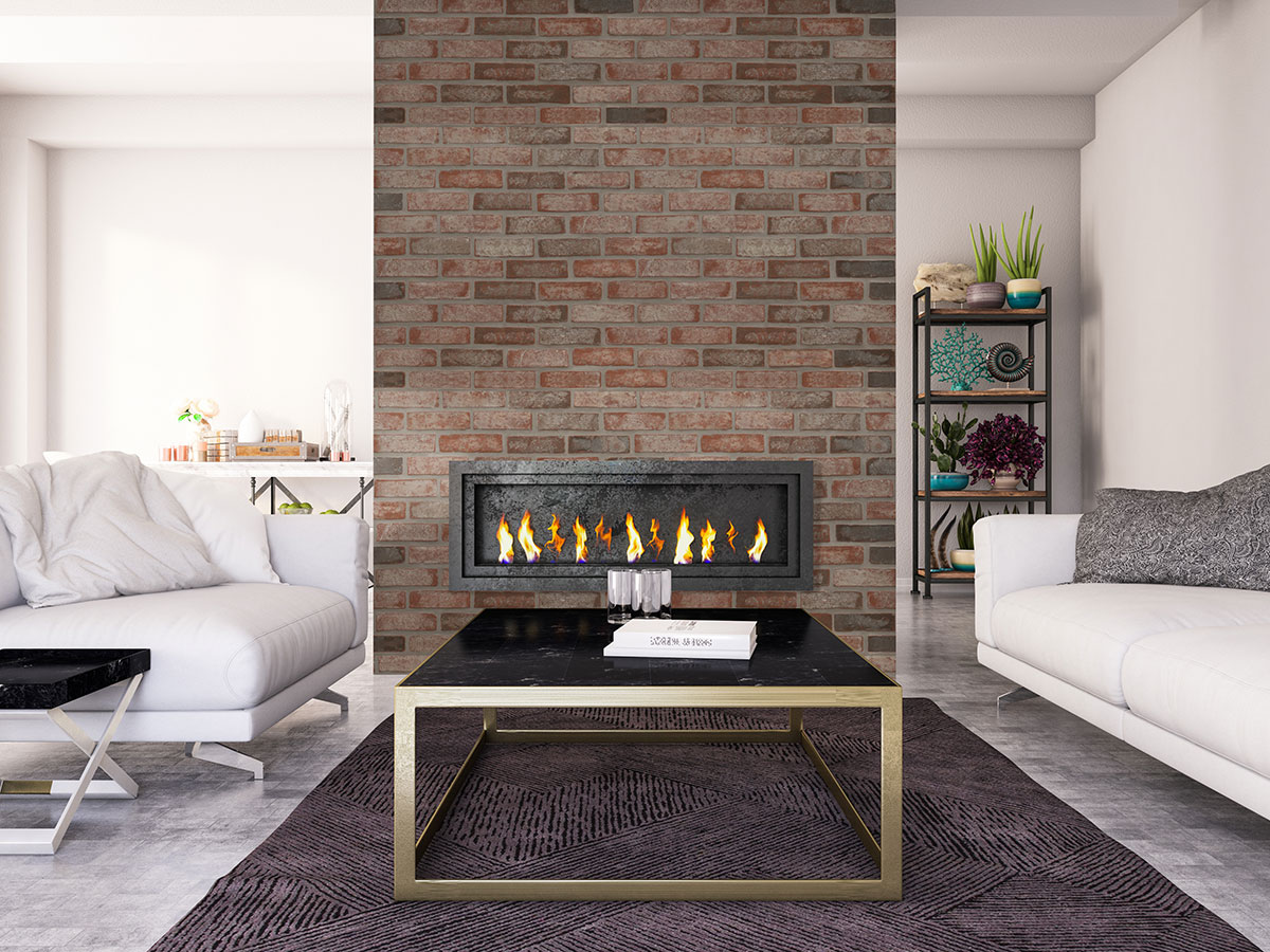Noble Red Clay Brick Tile accent wall in living room