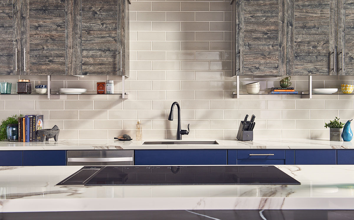 Portico Pearl Subway Tile 4x12 wall in kitchen