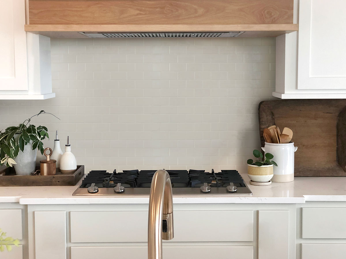Retro Bianco Matte Tile 2x4 backsplash in kitchen