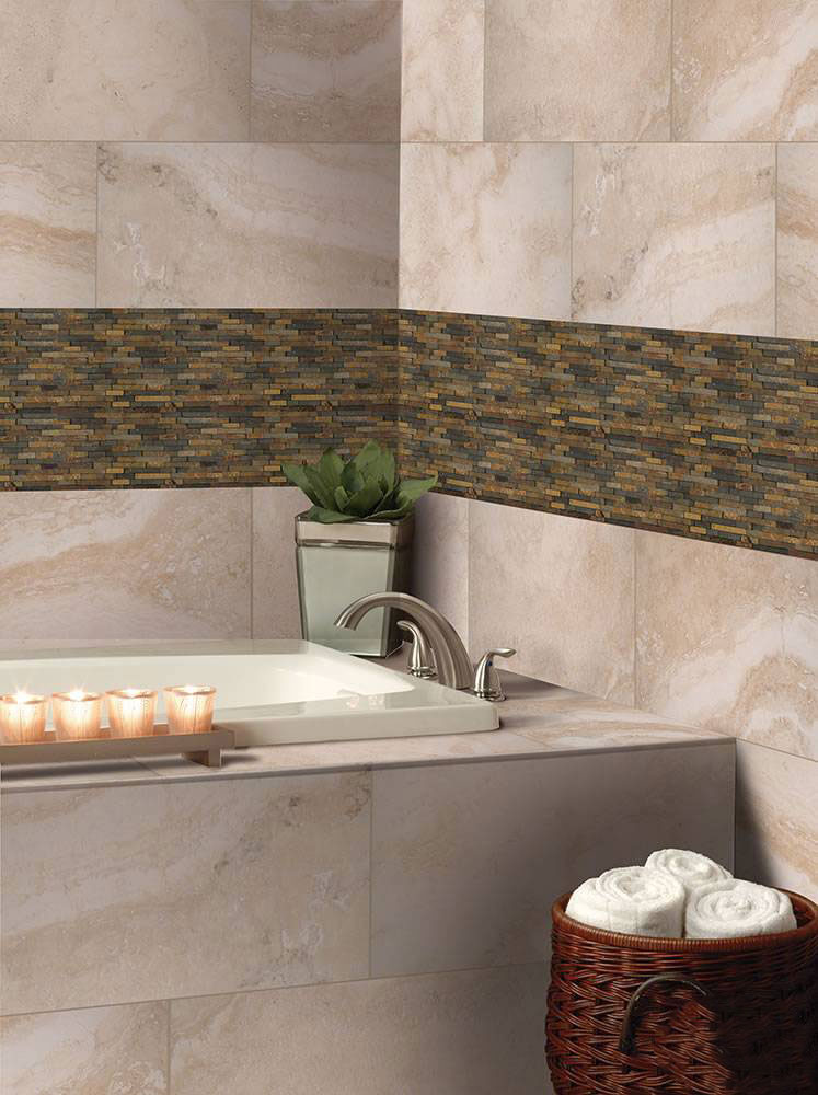 Rustique 3d Stacked Stone Tile backsplash near shower surround