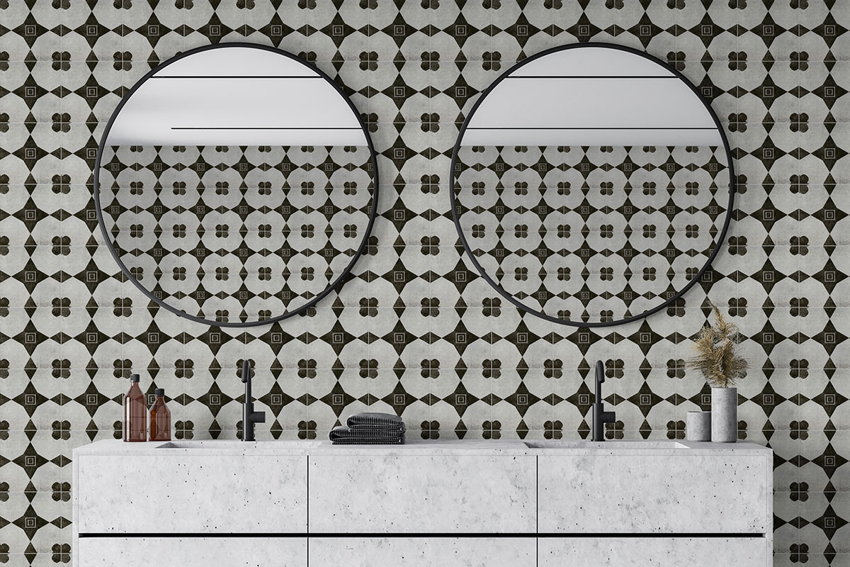 Sakura Encaustic Tile wall in bathroom