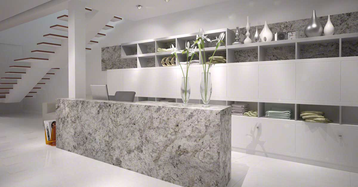  Salinas White Granite Countertop in Showroom