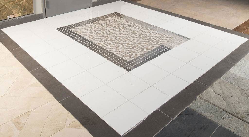 Silver Metal 2x2 In 12x12 Sheet_Arctic Storm 0.625x2 Brick Pattern_Super Thassos Glass Marble A
