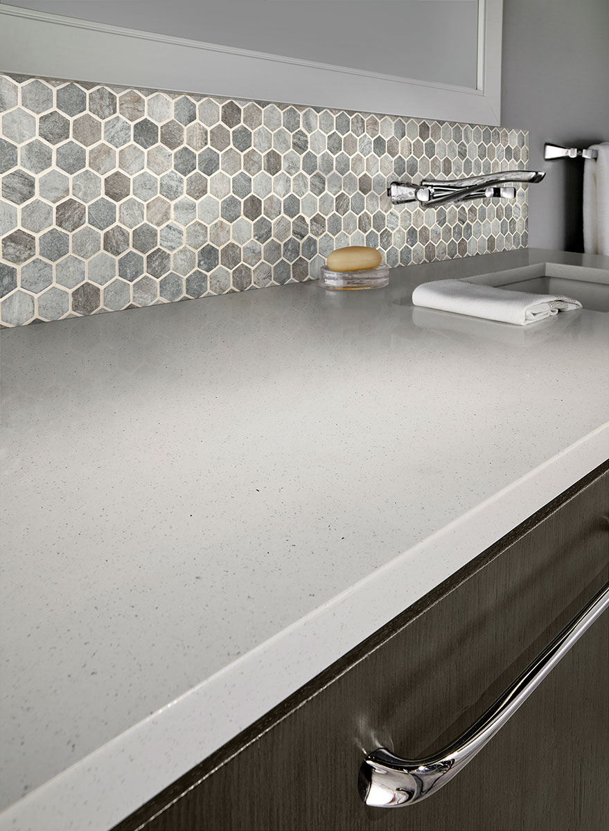 thumbnail image 2 of Modket Gray Marble & Blue Glass Hexagon Mosaic Tile – Aluminum Accents, 8mm 2 of 6