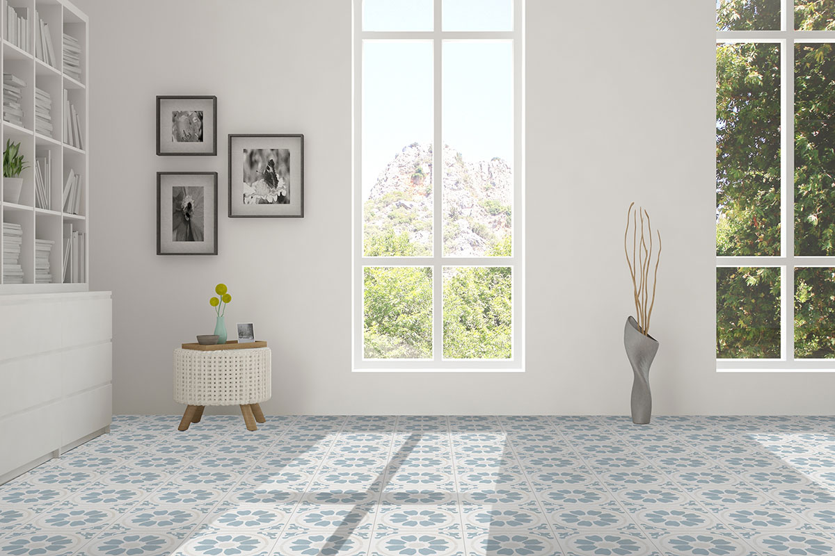 Tamensa Encaustic Tile livingroom floor Room Scene