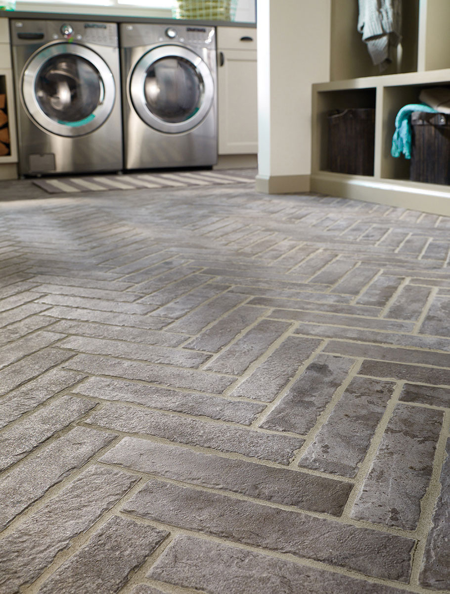 Brickstone Taupe 2x10 Brick Tile flooring in utility room 2