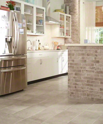 Brickstone Taupe 2x10 Brick Tile accent wall in kitchen