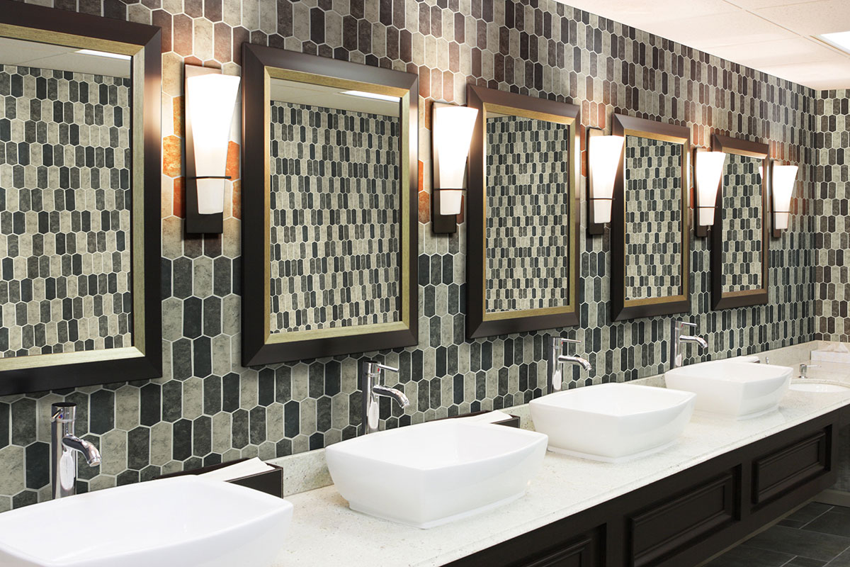 Urban Tapestry Picket Glass Tile wall in bathroom