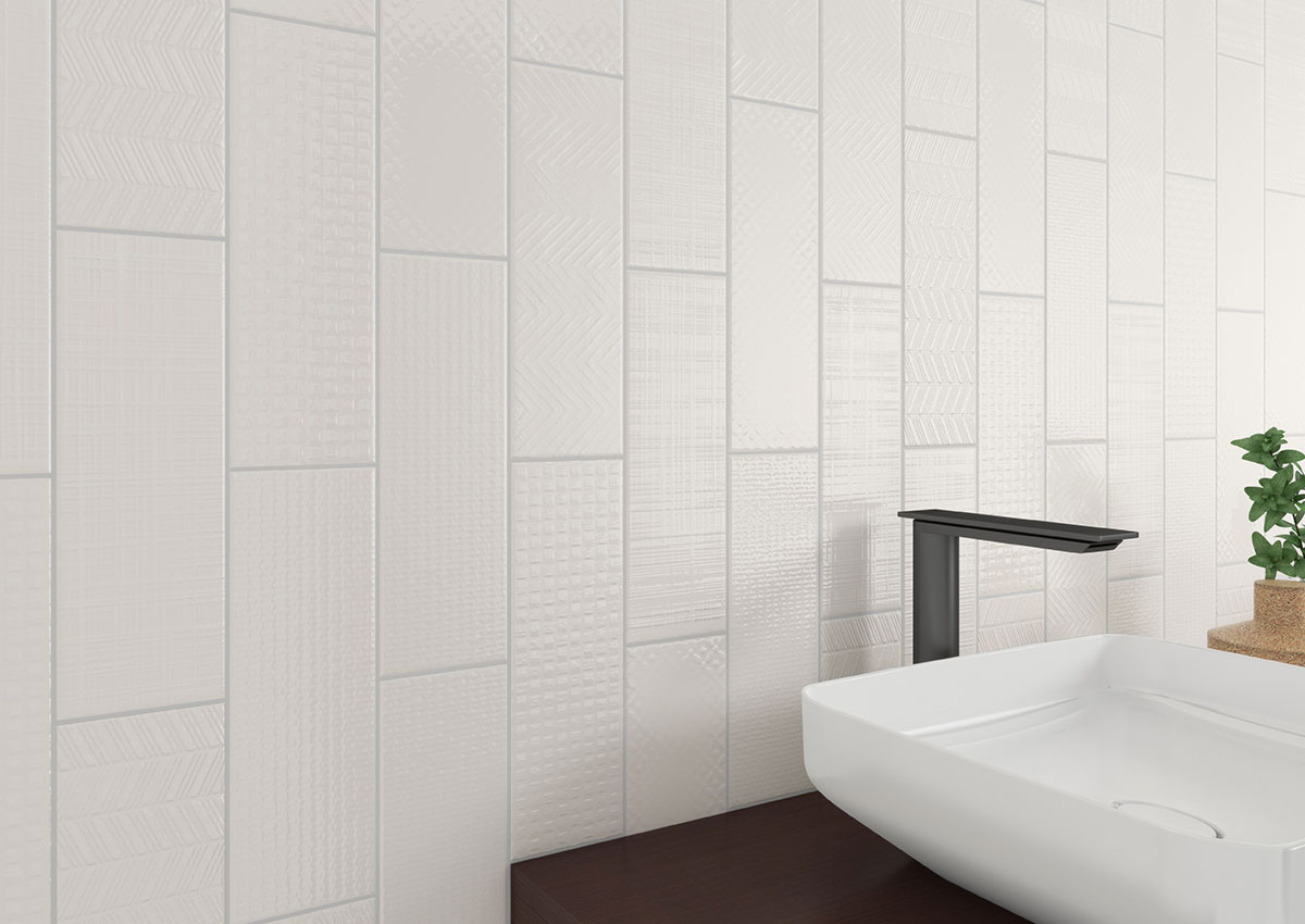 Urbano Crema 3d Mix Tile wall in bathroom