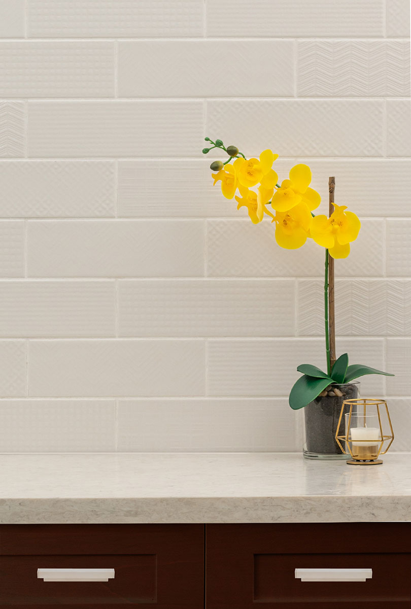 Urbano Crema 3d Mix Tile wall in kitchen