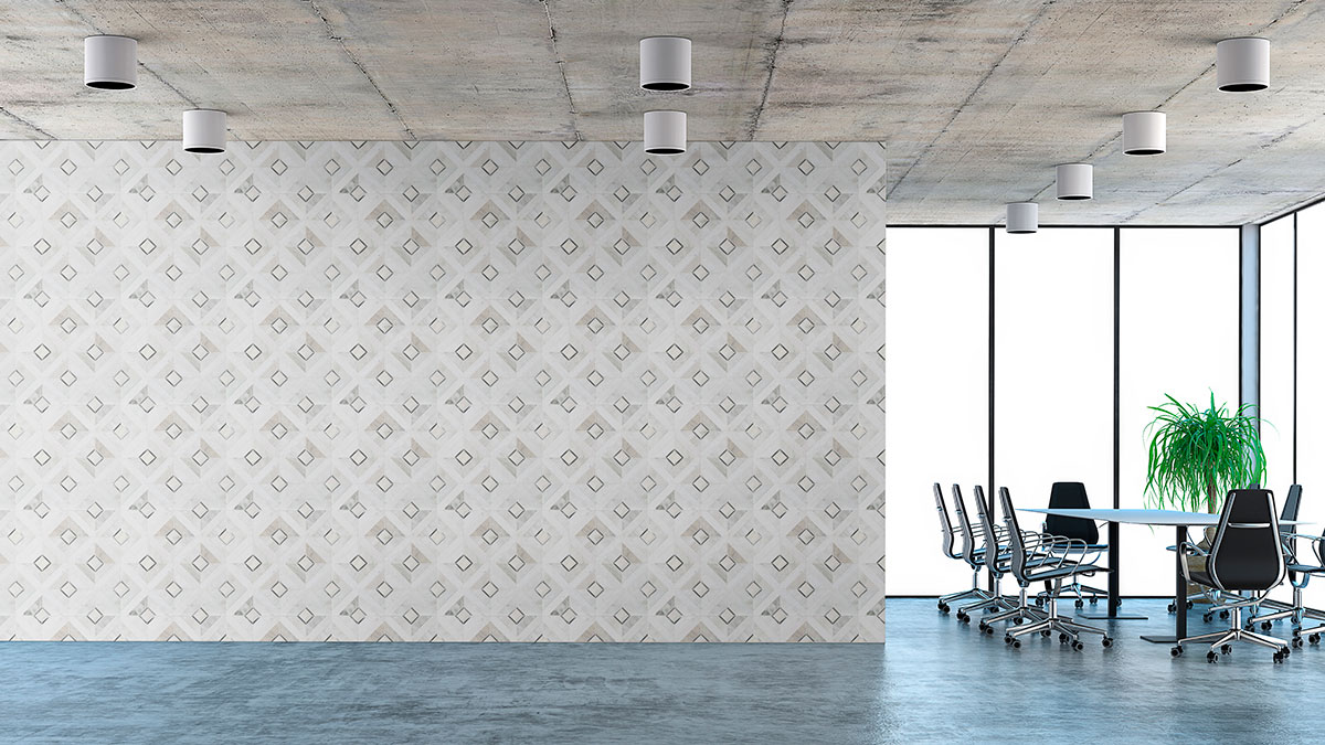 Verona Silver Pattern Backsplash Tile wall in office