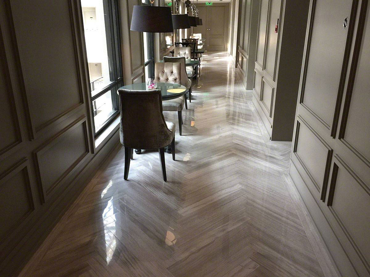White Oak Marble Tile Floor in Hallway