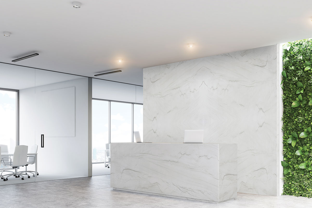 Zermat Quartzite Countertop, Floor and Wall in Showroom