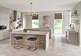 Angora Polished Herringbone Tile backsplash in kitchen