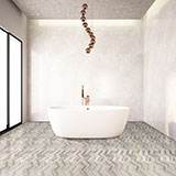 Angora Polished Herringbone Tile flooring in bathroom