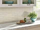 Antique White Beveled Tile backsplash in kitchen