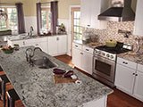 Arctic Storm Brick Pattern Tile backsplash in kitchen