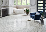 Bianco Dolomite Dotty Polished Tile flooring in Bathroom