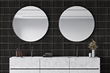 Black Matte 1x6 Stack Pattern wall in bathroom