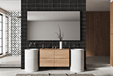 Black Matte 1x6 Stack Pattern wall in bathroom