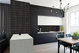 Black Matte 1x6 Stack Pattern wall in kitchen