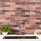 Brickstone Red 2X10 Brick Tile accent wall in bathroom