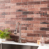 Brickstone Red 2X10 Brick Tile accent wall in bathroom