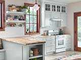 Brickstone White 2x10 Brick Tile backsplash in kitchen