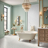 Bianco Dolomite Crema Dotty Pattern Tile flooring in bathroom