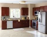 Champagne Toast Glass & Metal Tile backsplash in kitchen