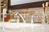 Champagne Toast Glass & Metal Tile wall in bathroom