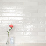 Renzo Dove Ceramic Tile 3x12 wall in bathroom