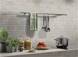 Dove Gray Subway Tile 3x6 wall in kitchen