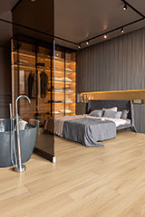 Folk Charcoal Fluted Tile wall in bedroom