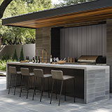 Folk Charcoal Fluted Tile wall in outdoor kitchen