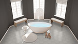 Hexley Dove Hexagon Tile flooring in bathroom