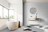 Hexley Graphite Hexagon Tile flooring in bathroom