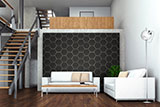 Hexley Graphite Hexagon Tile wall in living room