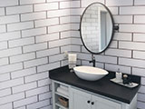 Ice Bevel Glass Tile 4x12 wall in bathroom