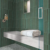 Icelandic Green 2” Hexagon Mosaic Tile flooring in bathroom
