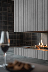 Hiphop Ceniza Fluted Tile wall near fireplace