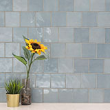 Renzo Sky Ceramic Tile 5x5 wall in bathroom