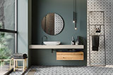 Verdant Green Geometrica Pattern Pol wall and flooring in bathroom