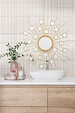 White Matte 1x6 Stack Pattern wall in bathroom