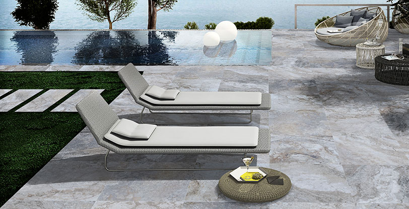 argento travertino pavers hardscape scene