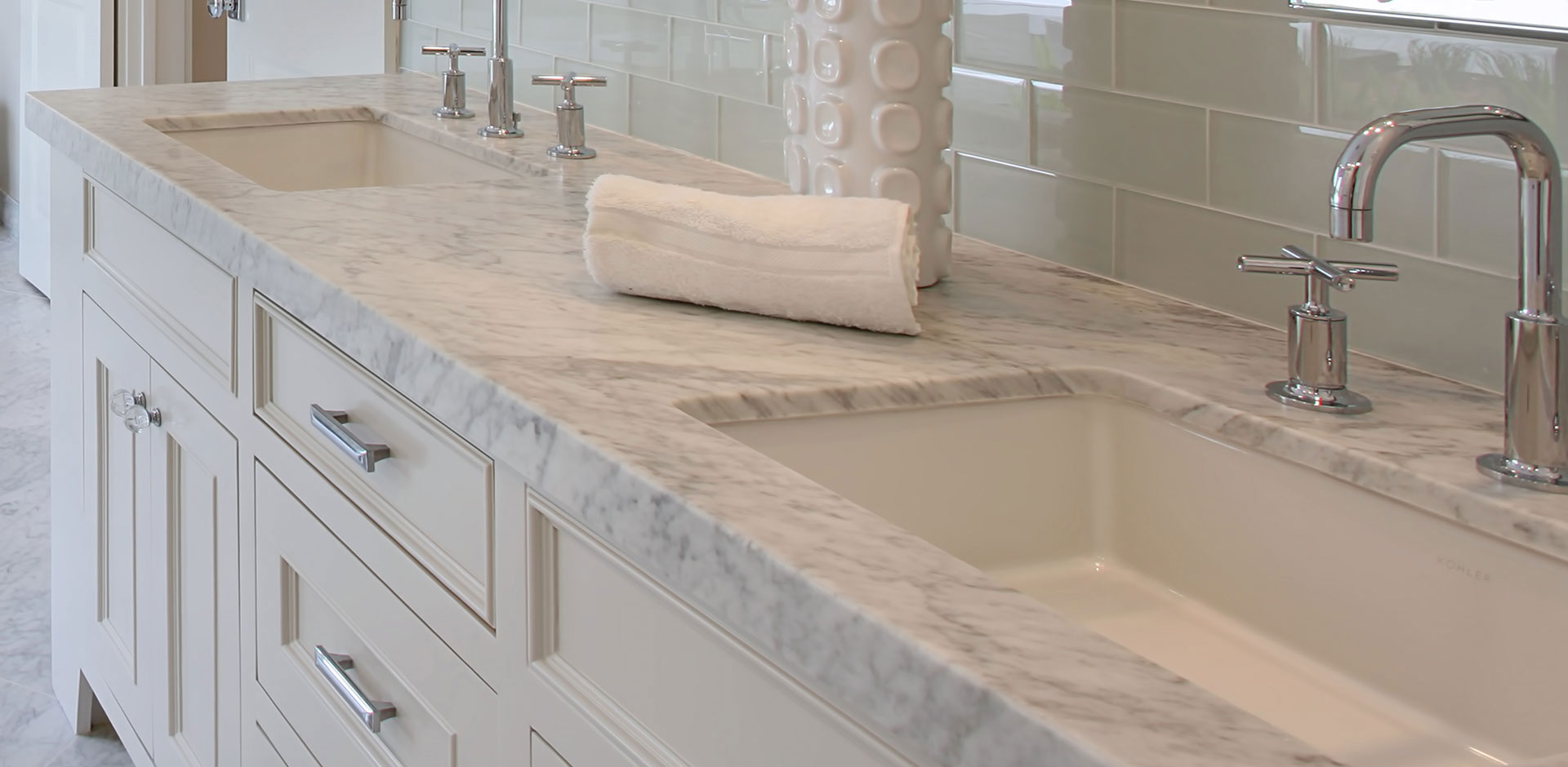 Carrara marble bathroom countertop