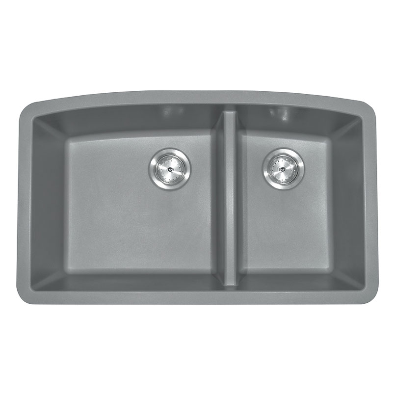 Grey Quartz Double Bowl 60/40 3 Kitchen Sinks Detail